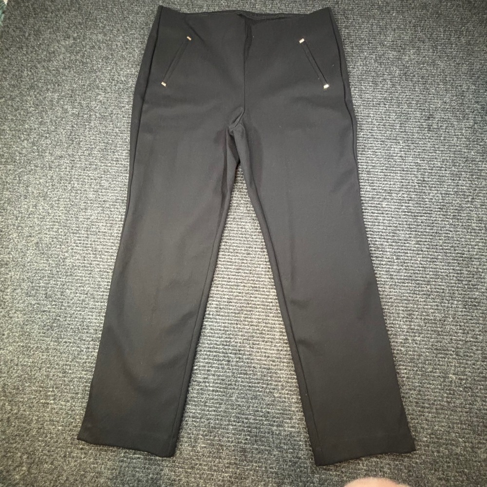 Chicos Black Pull On Straight‎ Leg Trousers Gold Hardware Pockets Womens 2P 12P